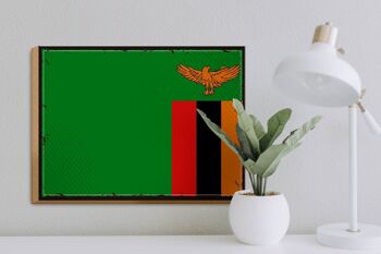 Panneau en bois drapeau de la Zambie, 40x30cm, drapeau rétro de la Zambie, panneau décoratif 3