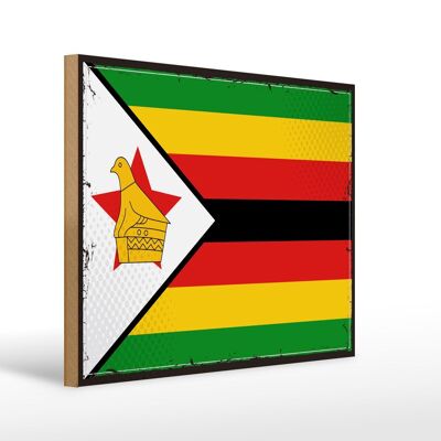 Cartello in legno Bandiera dello Zimbabwe 40x30 cm Cartello con bandiera retrò dello Zimbabwe
