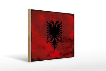 Panneau en bois drapeau Albanie 40x30cm, drapeau albanais, signe décoratif rouille 1