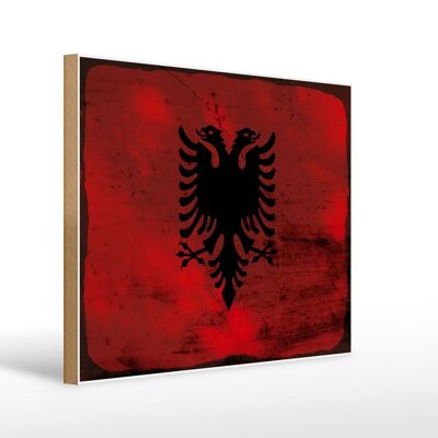 Holzschild Flagge Albanien 40x30cm Flag Albania Rost Deko Schild