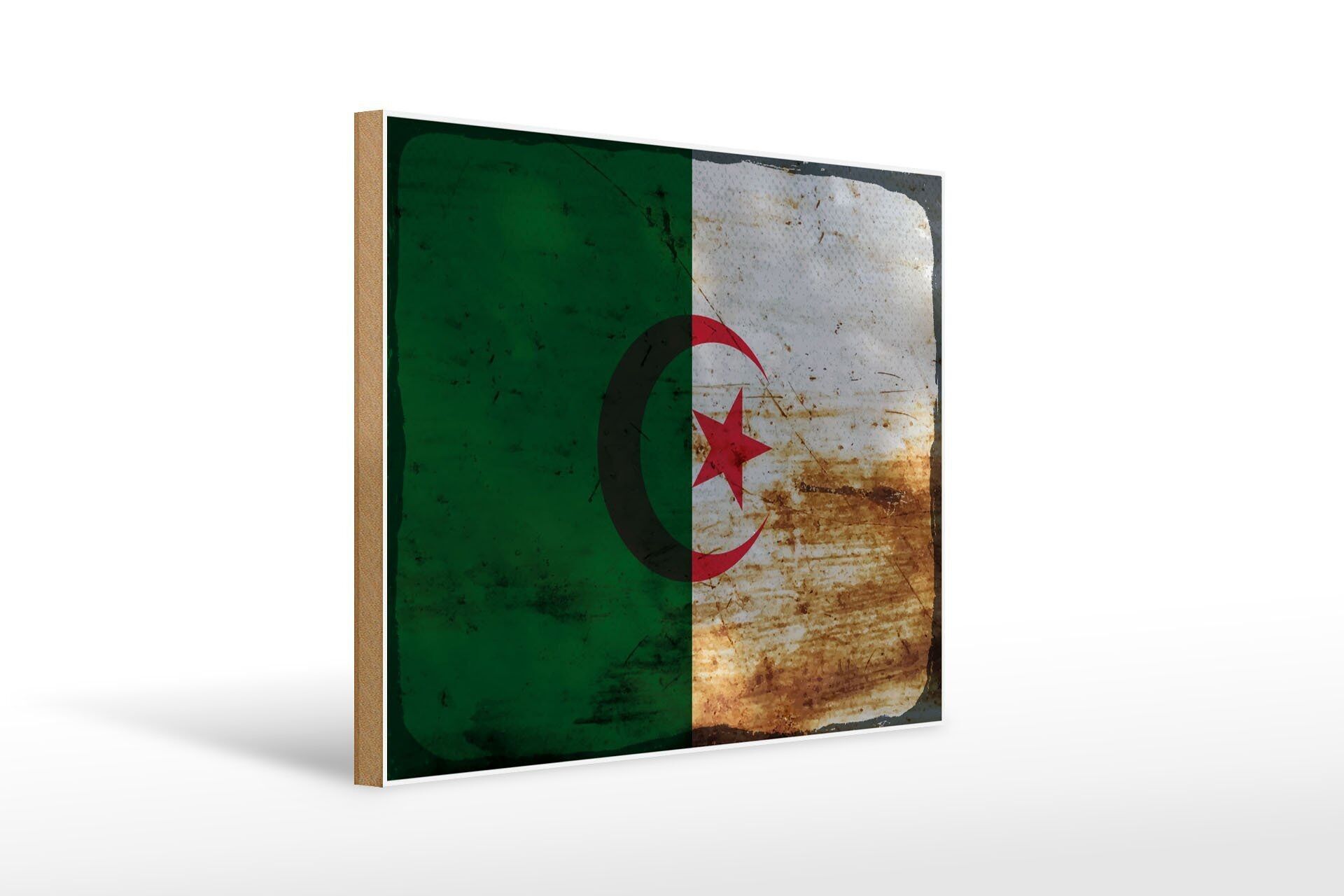 Cartello in legno bandiera Algeria 40x30 cm Bandiera Algeria cartello decorativo color ruggine