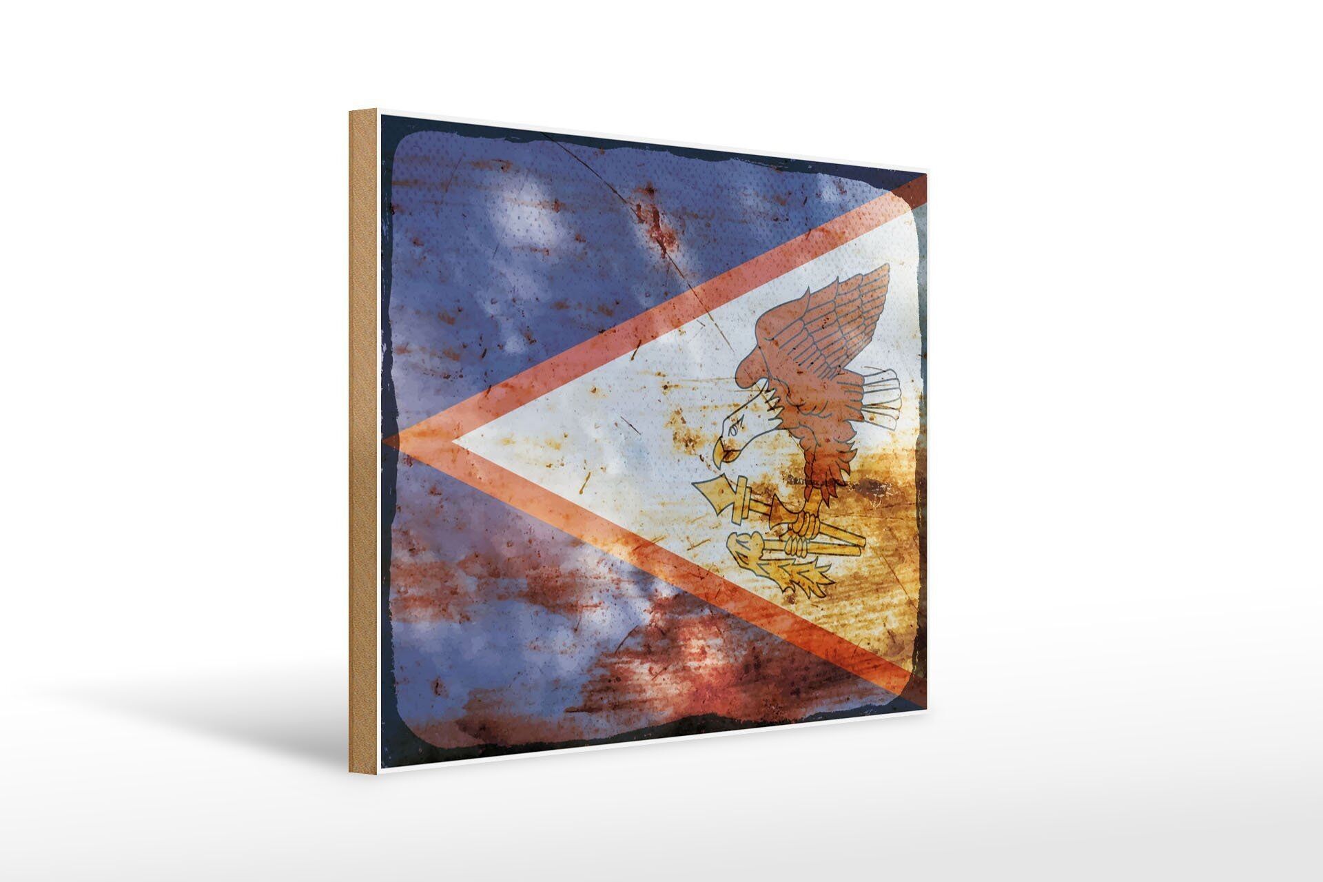 Bandera de cartel de madera 40x30cm Bandera de Samoa Americana cartel decorativo óxido