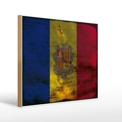 Cartello in legno bandiera Andorra 40x30 cm Bandiera di Andora cartello decorativo color ruggine