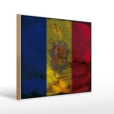 Holzschild Flagge Andorra 40x30cm Flag of Andora Rost Deko Schild