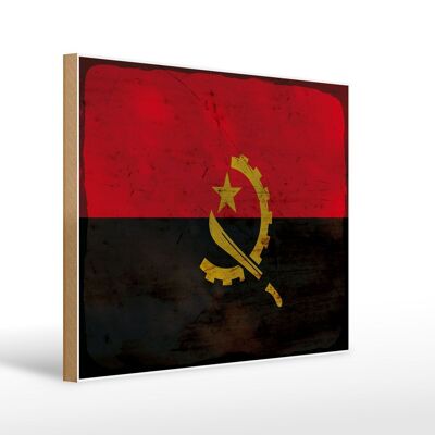 Cartello in legno bandiera Angola 40x30 cm Bandiera dell'Angola, insegna decorativa color ruggine