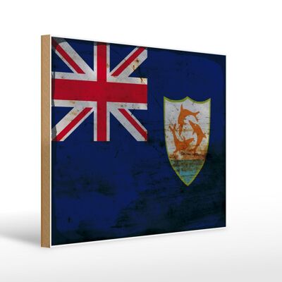 Panneau en bois drapeau Anguilla 40x30cm Drapeau d'Anguilla panneau rouille