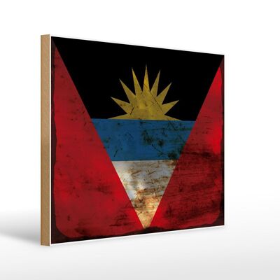 Cartello in legno bandiera Antigua e Barbuda 40x30 cm bandiera ruggine decorativa