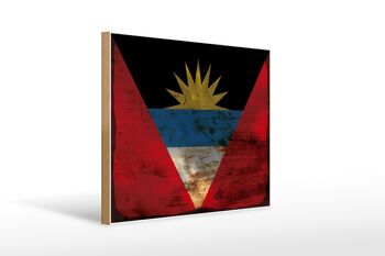 Panneau en bois drapeau Antigua-et-Barbuda 40x30cm, panneau décoratif rouille 1