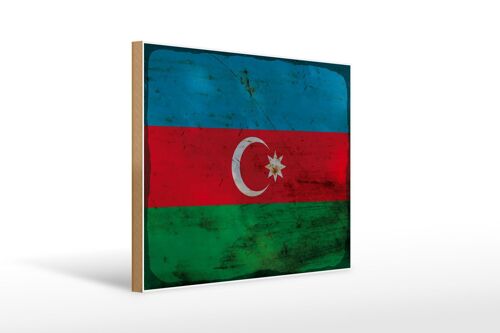 Holzschild Flagge Aserbaidschan 40x30cm Azerbaijan Rost Deko Schild