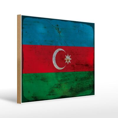 Letrero de madera bandera de Azerbaiyán 40x30cm Letrero decorativo óxido de Azerbaiyán