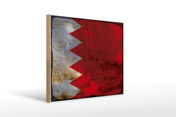 Panneau en bois drapeau de Bahreïn 40x30cm, drapeau de Bahreïn, panneau décoratif rouille 1