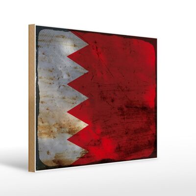 Holzschild Flagge Bahrain 40x30cm Flag of Bahrain Rost Deko Schild