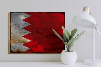 Panneau en bois drapeau de Bahreïn 40x30cm, drapeau de Bahreïn, panneau décoratif rouille 3