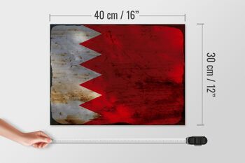 Panneau en bois drapeau de Bahreïn 40x30cm, drapeau de Bahreïn, panneau décoratif rouille 4