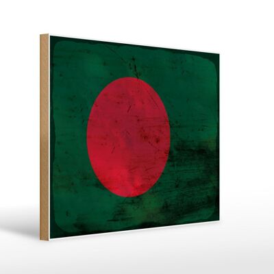 Panneau en bois drapeau Bangladesh 40x30cm, panneau décoratif rouille du Bangladesh