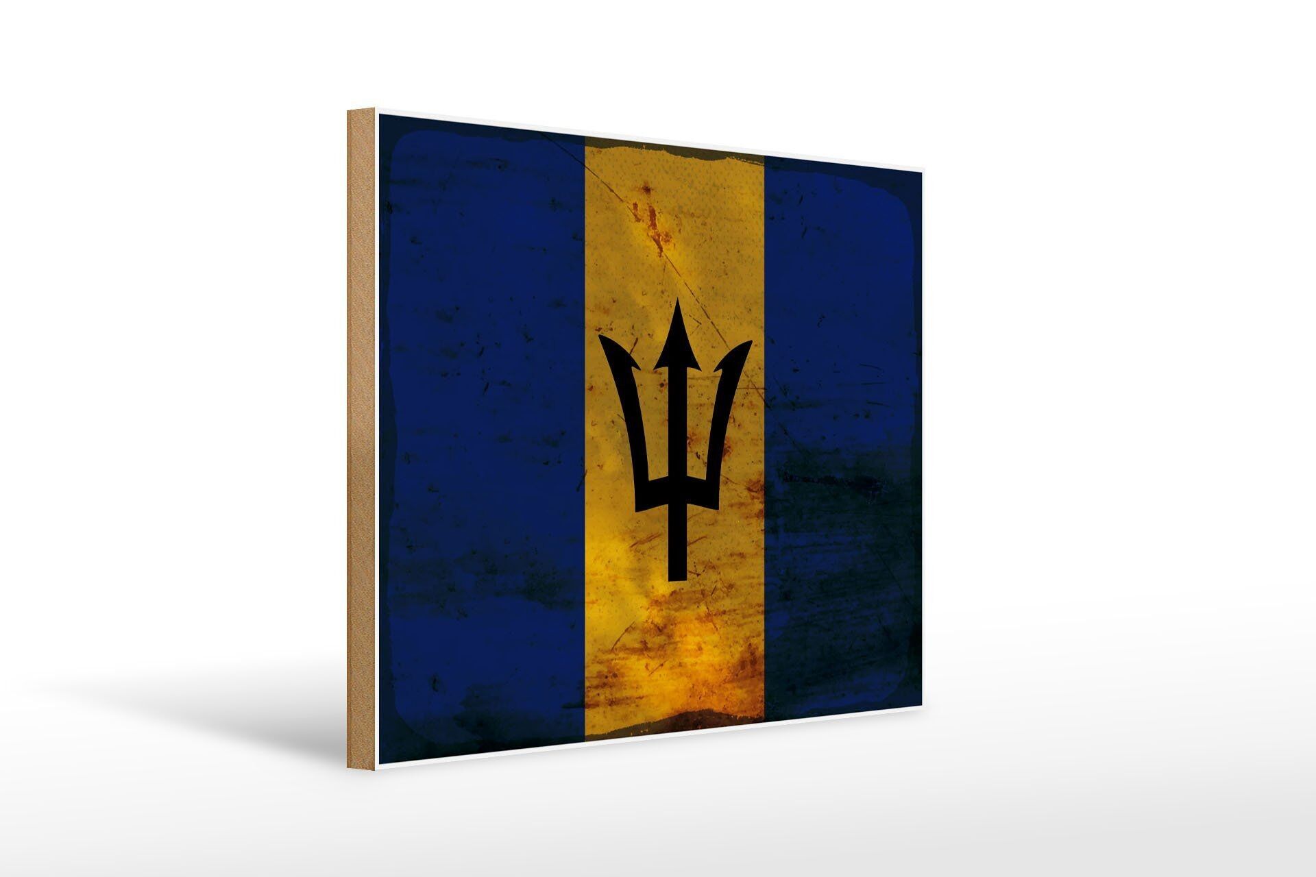 Wooden sign flag Barbados 40x30cm Flag of Barbados rust sign