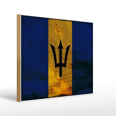 Holzschild Flagge Barbados 40x30cm Flag of Barbados Rost Schild