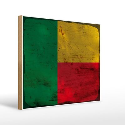 Cartello in legno bandiera Benin 40x30 cm Bandiera del Benin, insegna decorativa color ruggine