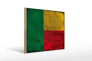 Panneau en bois drapeau Bénin 40x30cm Drapeau du Bénin signe décoratif rouille 1