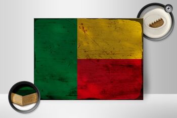 Panneau en bois drapeau Bénin 40x30cm Drapeau du Bénin signe décoratif rouille 2