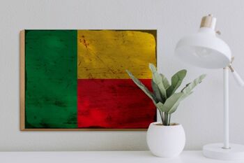 Panneau en bois drapeau Bénin 40x30cm Drapeau du Bénin signe décoratif rouille 3