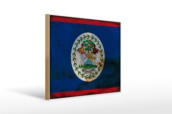 Panneau en bois drapeau Belize 40x30cm Drapeau du Belize signe décoratif rouille 1
