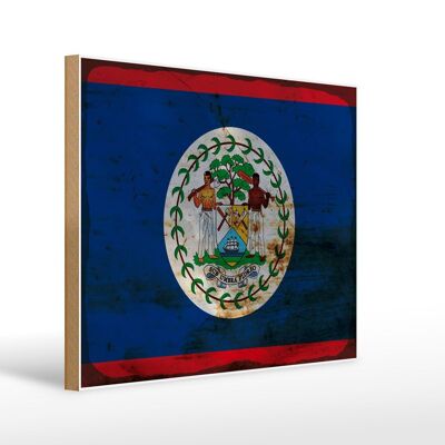 Holzschild Flagge Belize 40x30cm Flag of Belize Rost Deko Schild