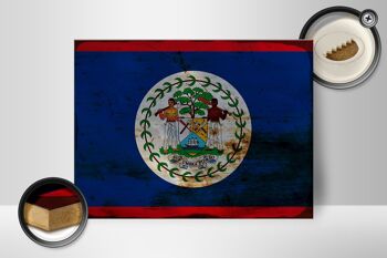 Panneau en bois drapeau Belize 40x30cm Drapeau du Belize signe décoratif rouille 2
