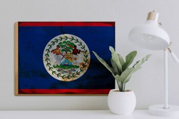 Panneau en bois drapeau Belize 40x30cm Drapeau du Belize signe décoratif rouille 3