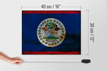 Panneau en bois drapeau Belize 40x30cm Drapeau du Belize signe décoratif rouille 4