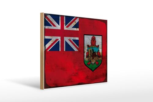 Holzschild Flagge Bermuda 40x30cm Flag of Bermuda Rost Deko Schild