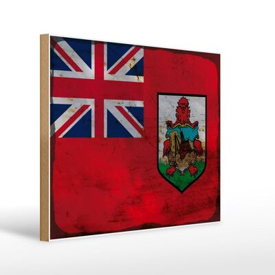 Cartello in legno bandiera Bermuda 40x30 cm Bandiera delle Bermuda cartello decorativo color ruggine