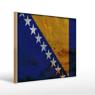 Cartello in legno bandiera Bosnia ed Erzegovina 40x30 cm cartello decorativo color ruggine