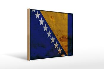 Panneau en bois drapeau Bosnie-Herzégovine 40x30cm, panneau décoratif rouille 1