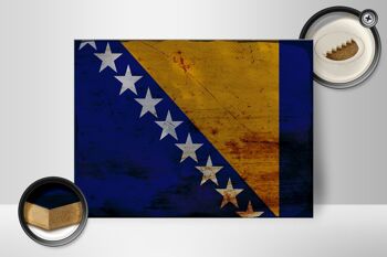 Panneau en bois drapeau Bosnie-Herzégovine 40x30cm, panneau décoratif rouille 2