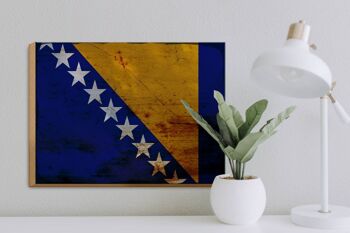 Panneau en bois drapeau Bosnie-Herzégovine 40x30cm, panneau décoratif rouille 3