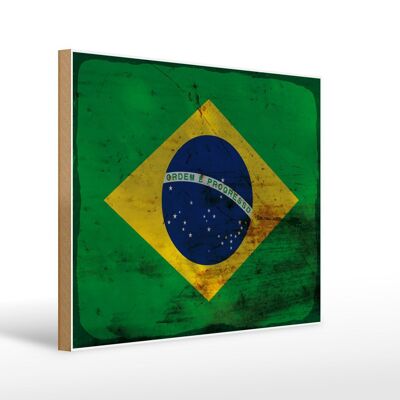 Holzschild Flagge Brasilien 40x30cm Flag of Brazil Rost Deko Schild