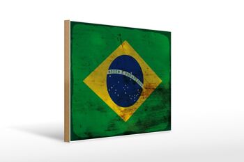 Panneau en bois drapeau Brésil 40x30cm Drapeau du Brésil signe décoratif rouille 1