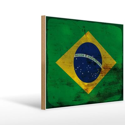 Holzschild Flagge Brasilien 40x30cm Flag of Brazil Rost Deko Schild