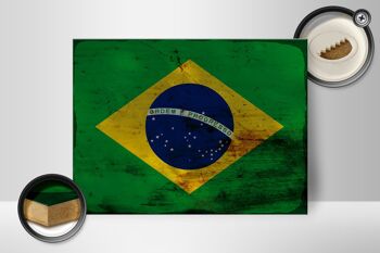 Panneau en bois drapeau Brésil 40x30cm Drapeau du Brésil signe décoratif rouille 2
