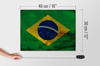 Panneau en bois drapeau Brésil 40x30cm Drapeau du Brésil signe décoratif rouille 4