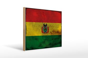 Panneau en bois drapeau Bolivie 40x30cm Drapeau de la Bolivie signe décoratif rouille 1