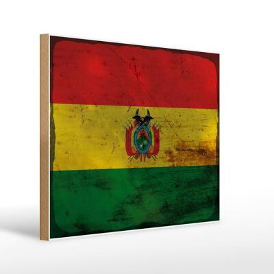 Holzschild Flagge Bolivien 40x30cm Flag of Bolivia Rost Deko Schild