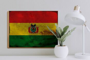 Panneau en bois drapeau Bolivie 40x30cm Drapeau de la Bolivie signe décoratif rouille 3
