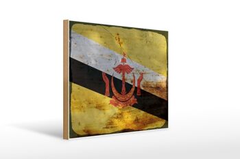 Panneau en bois drapeau Brunei 40x30cm Drapeau du Brunei signe décoratif rouille 1
