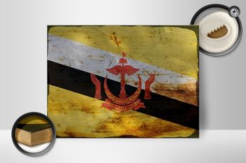 Panneau en bois drapeau Brunei 40x30cm Drapeau du Brunei signe décoratif rouille 2