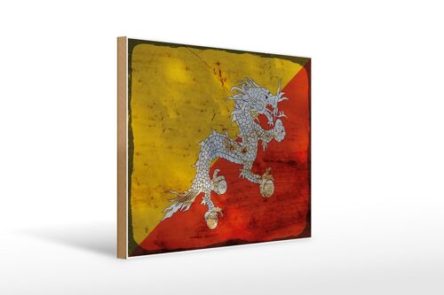 Holzschild Flagge Bhutan 40x30cm Flag of Bhutan Rost Deko Schild