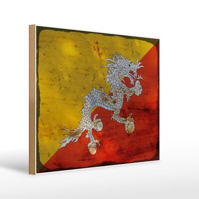 Cartello in legno bandiera Bhutan 40x30 cm Bandiera del Bhutan cartello decorativo color ruggine