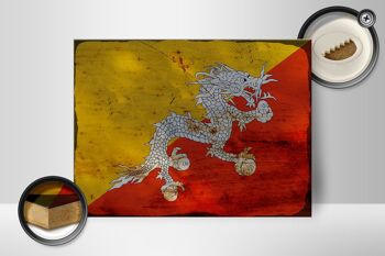 Panneau en bois drapeau Bhoutan 40x30cm Drapeau du Bhoutan panneau décoratif rouille 2