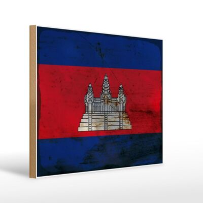 Cartello in legno bandiera Cambogia 40x30cm Bandiera Cambogia cartello decorativo ruggine